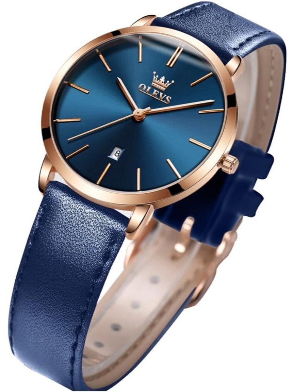 Women's Navy Blue dial & Rose Gold Bezel & Blue Band Classic Dress Wrist Watch